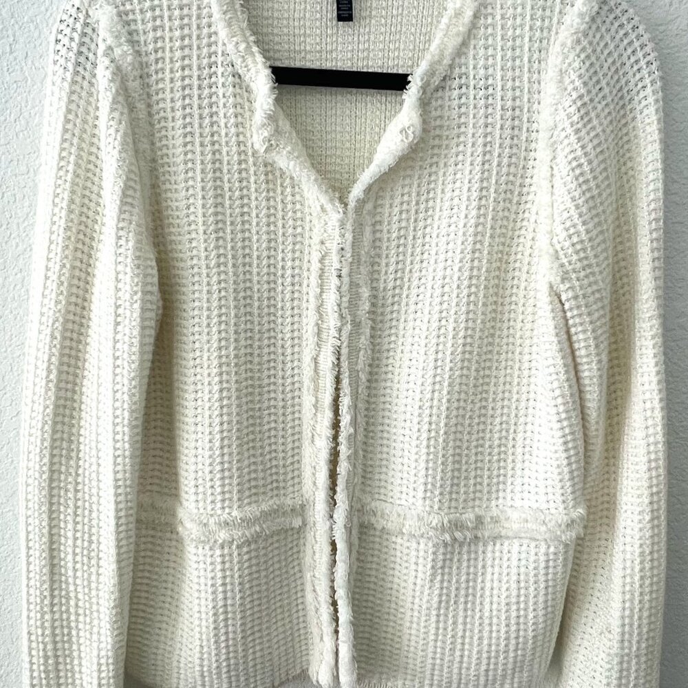 White House Black Market Cream Textured Knit Blazer